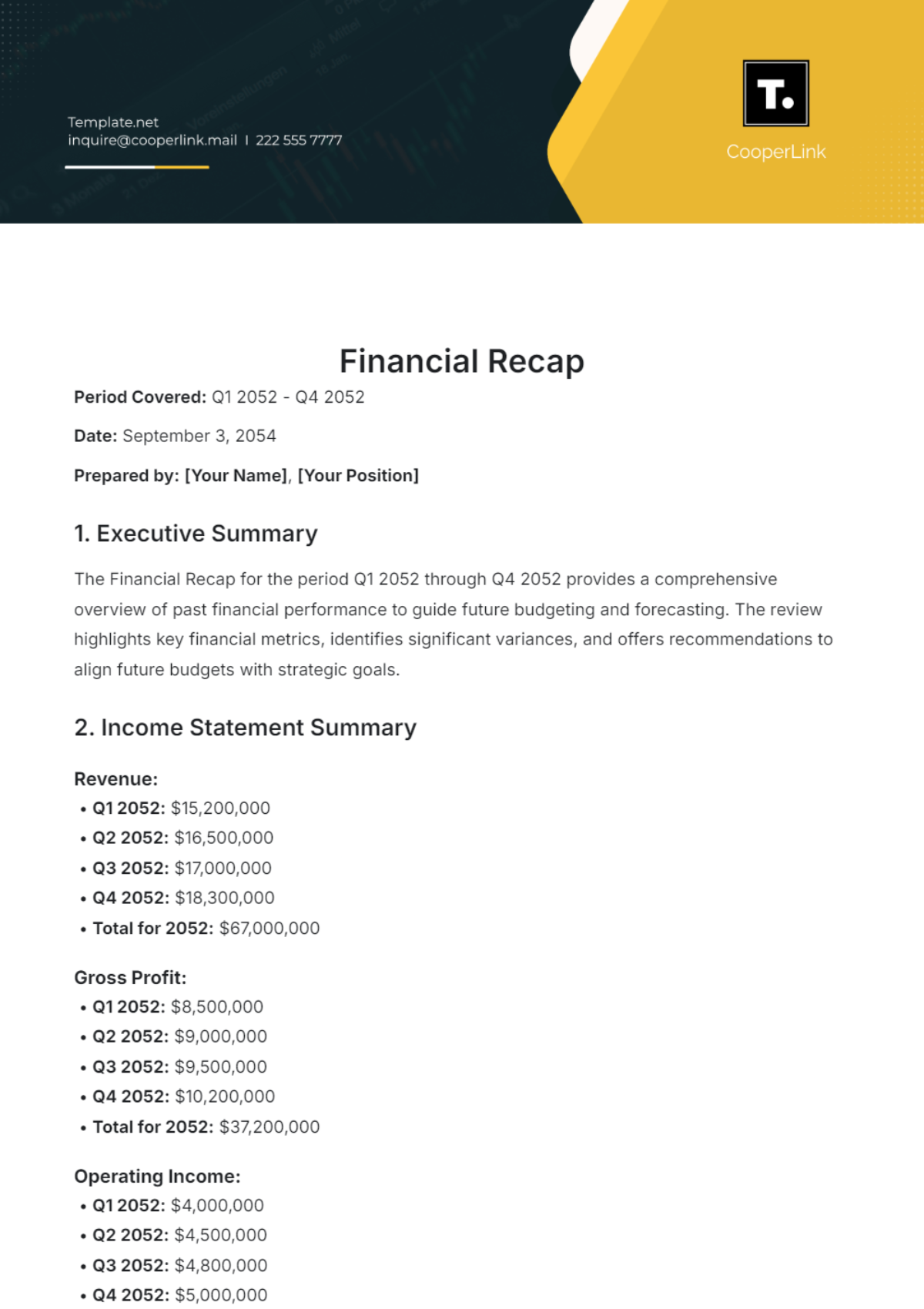 Financial Recap Template - Edit Online & Download