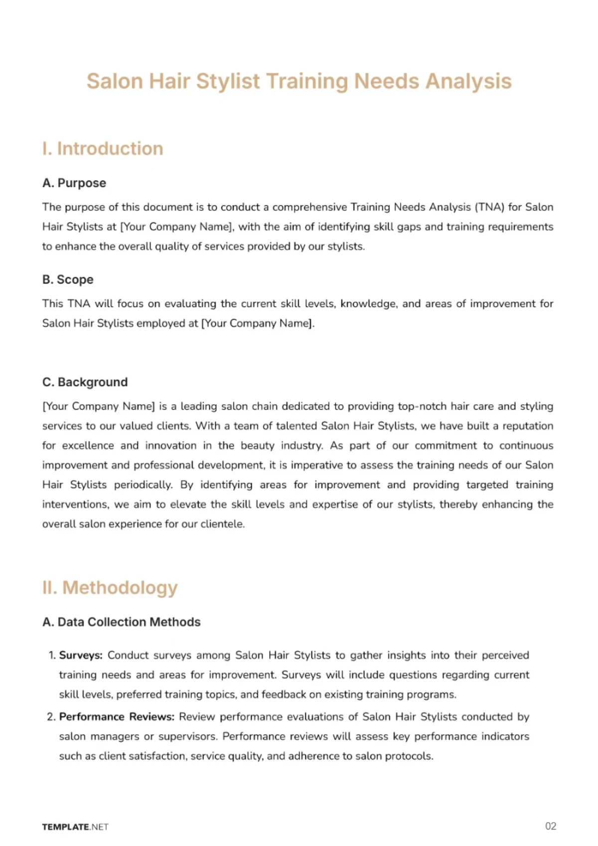 Free Salon Hair Stylist Training Needs Analysis Template to Edit Online