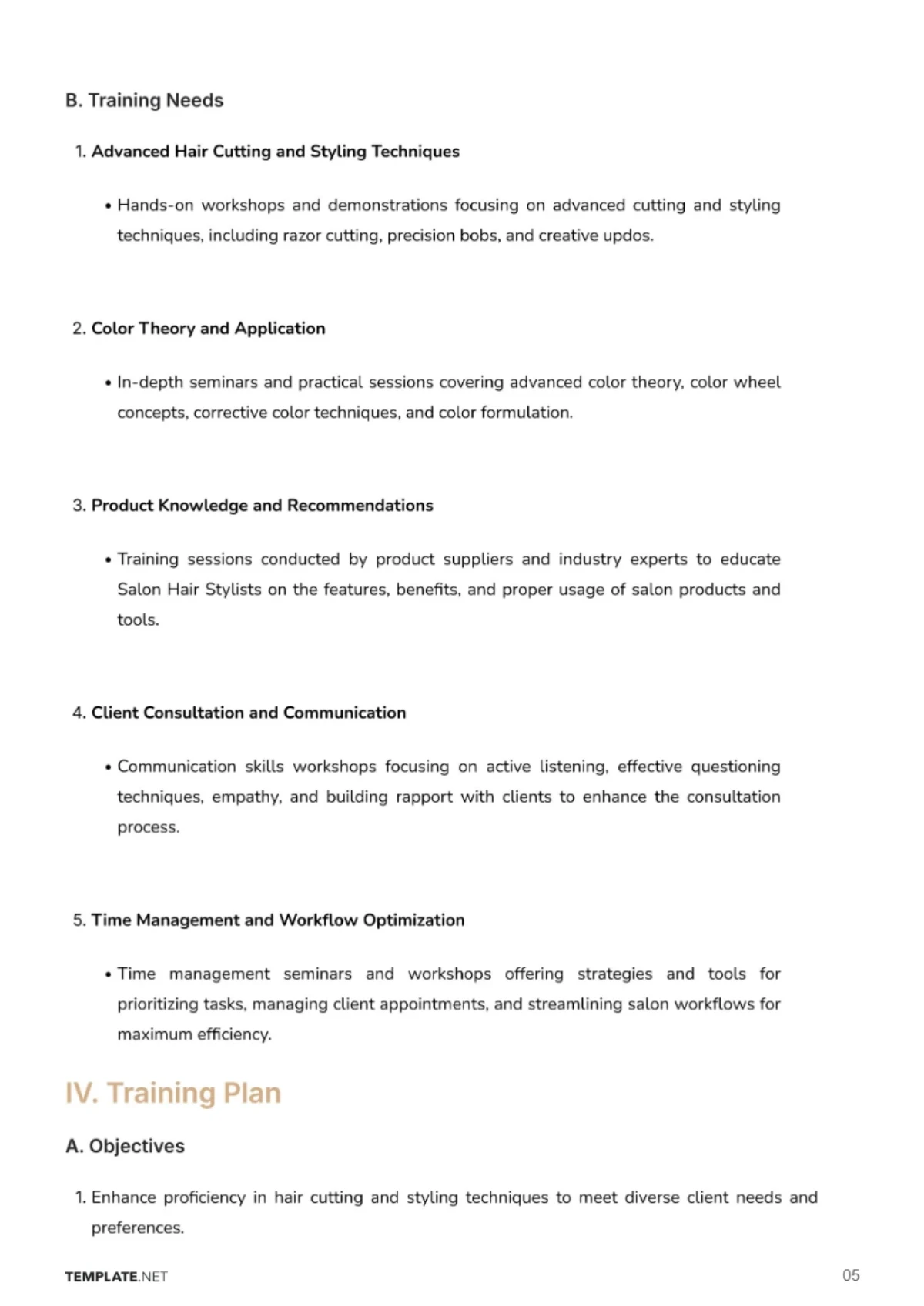Free Salon Hair Stylist Training Needs Analysis Template to Edit Online
