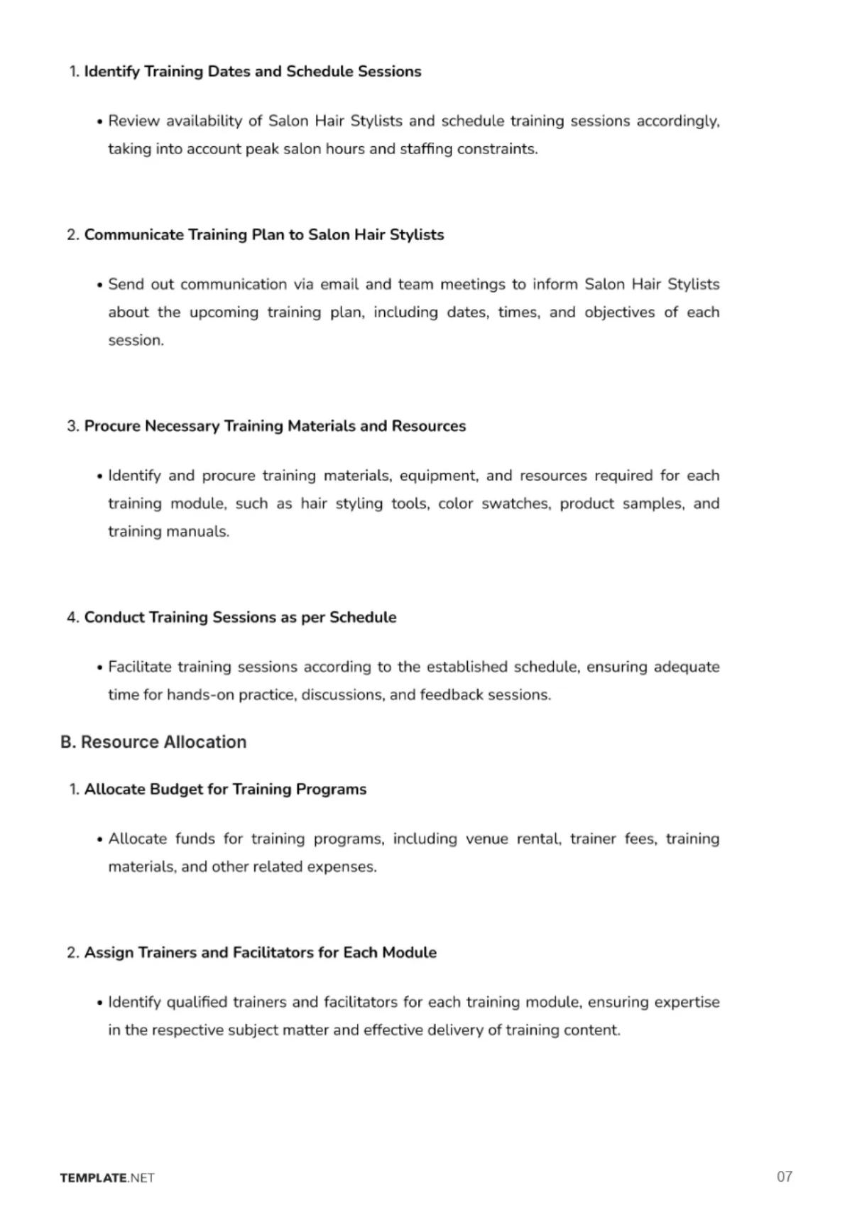 Free Salon Hair Stylist Training Needs Analysis Template to Edit Online