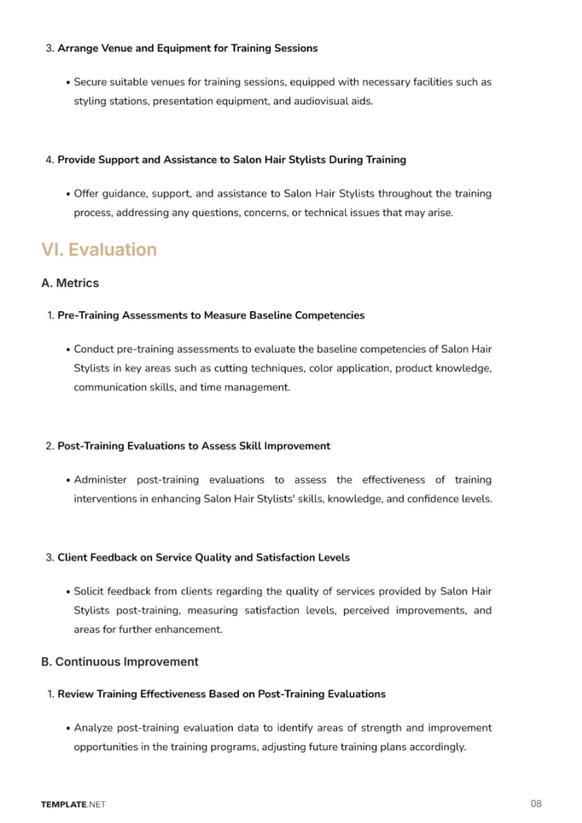 Free Salon Hair Stylist Training Needs Analysis Template to Edit Online