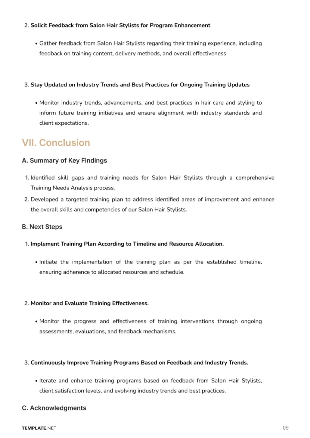 Free Salon Hair Stylist Training Needs Analysis Template to Edit Online