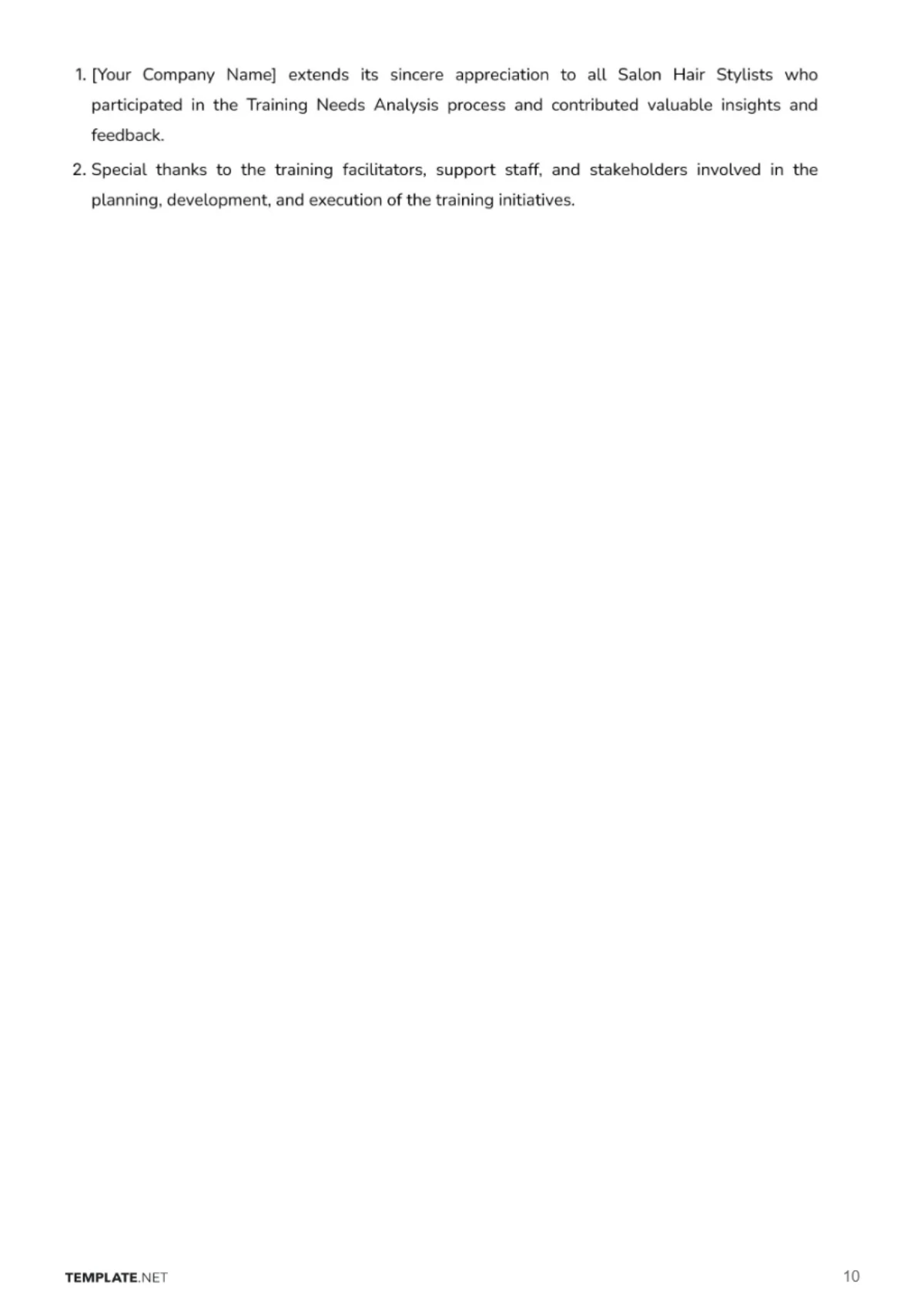 Free Salon Hair Stylist Training Needs Analysis Template to Edit Online