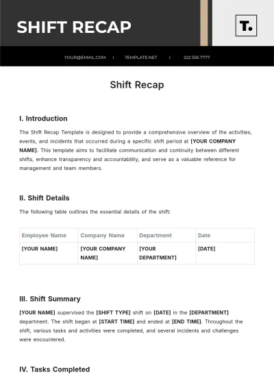 Free Shift Recap Template to Edit Online