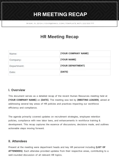 Free HR Meeting Recap Template to Edit Online