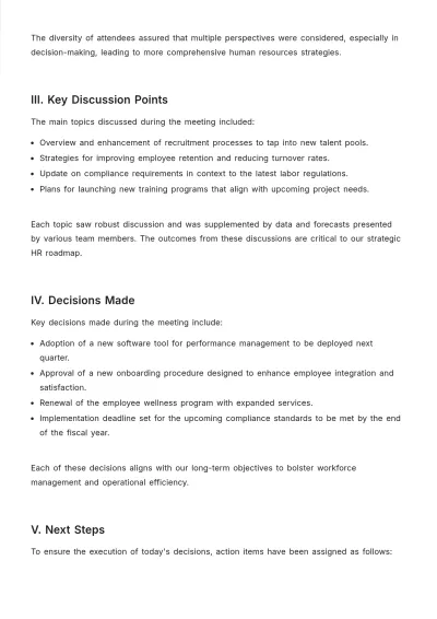 Free HR Meeting Recap Template to Edit Online