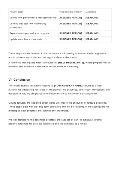 Free HR Meeting Recap Template to Edit Online