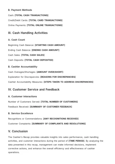 Free Cashier's Recap Template to Edit Online