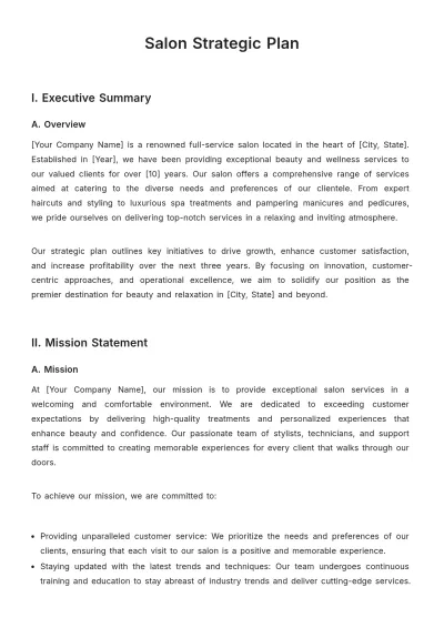 Free Salon Strategic Plan Template to Edit Online