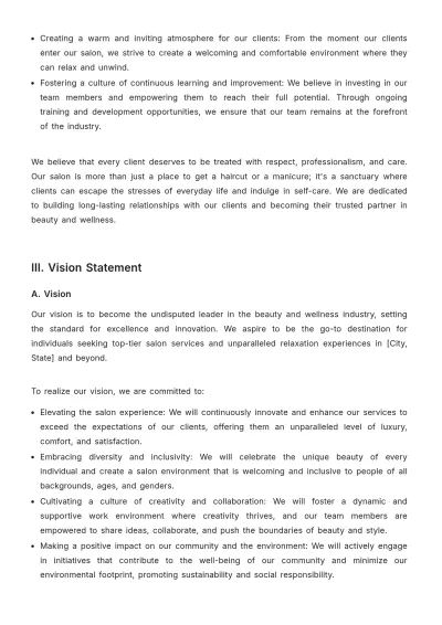 Free Salon Strategic Plan Template to Edit Online