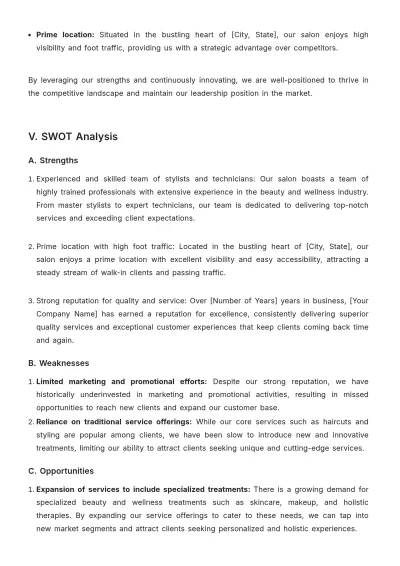 Free Salon Strategic Plan Template to Edit Online