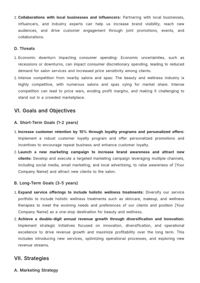 Free Salon Strategic Plan Template to Edit Online