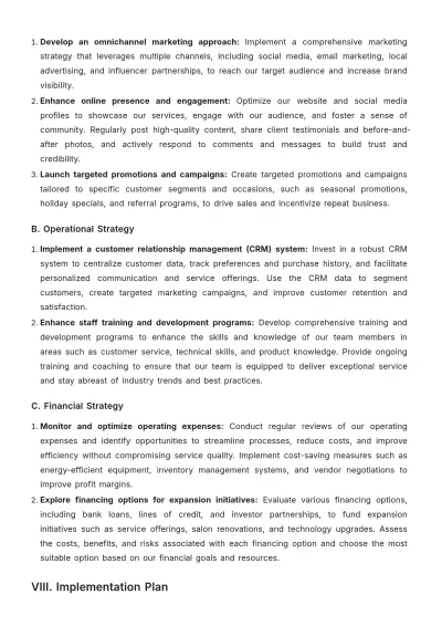 Free Salon Strategic Plan Template to Edit Online