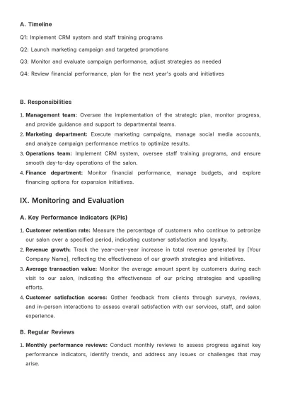 Free Salon Strategic Plan Template to Edit Online