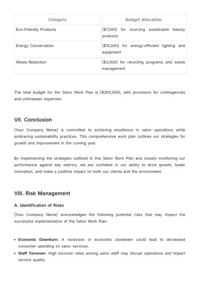 Free Salon Work Plan Template to Edit Online