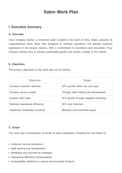 Free Salon Work Plan Template to Edit Online
