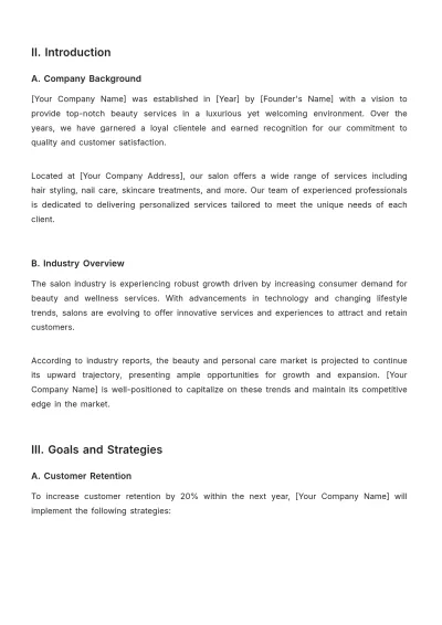 Free Salon Work Plan Template to Edit Online