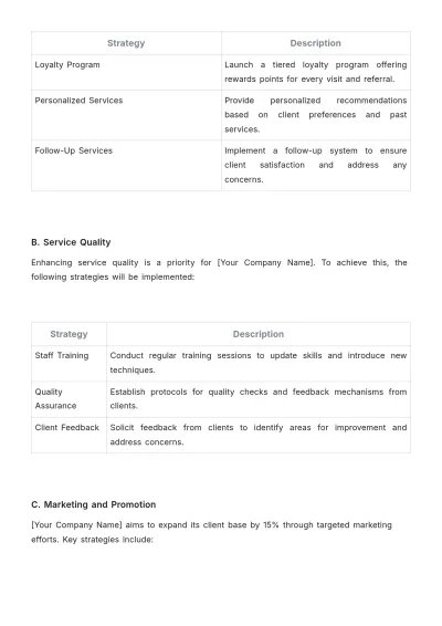 Free Salon Work Plan Template to Edit Online