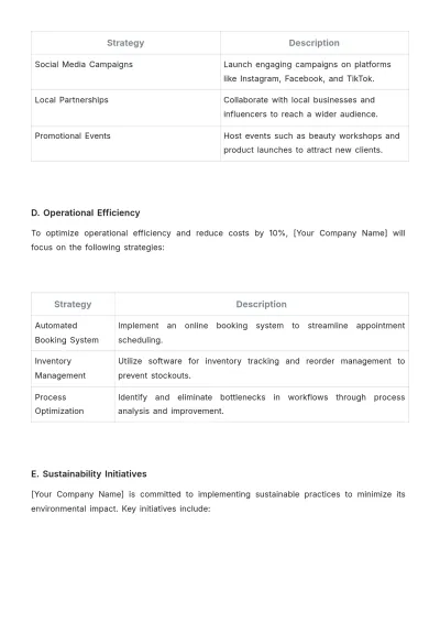 Free Salon Work Plan Template to Edit Online