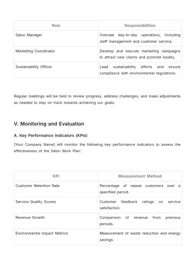 Free Salon Work Plan Template to Edit Online