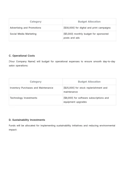 Free Salon Work Plan Template to Edit Online
