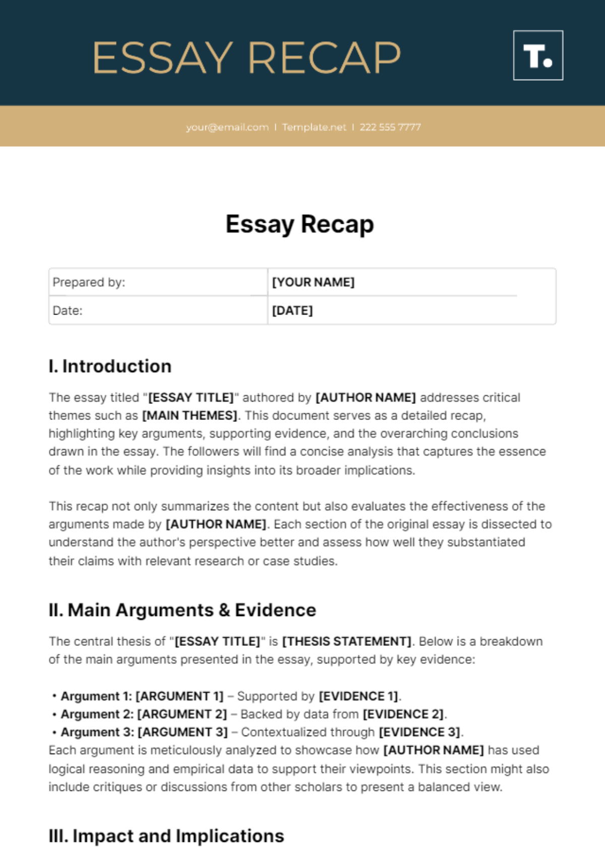 Essay Recap Template - Edit Online & Download Example | Template.net