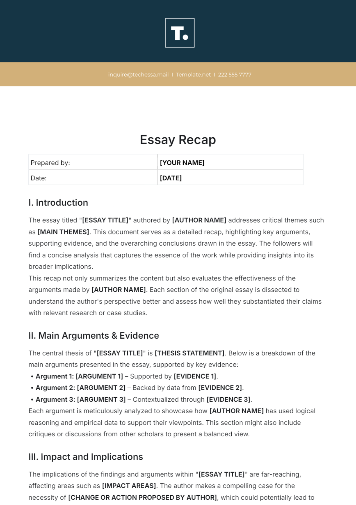 Essay Recap Template - Edit Online & Download