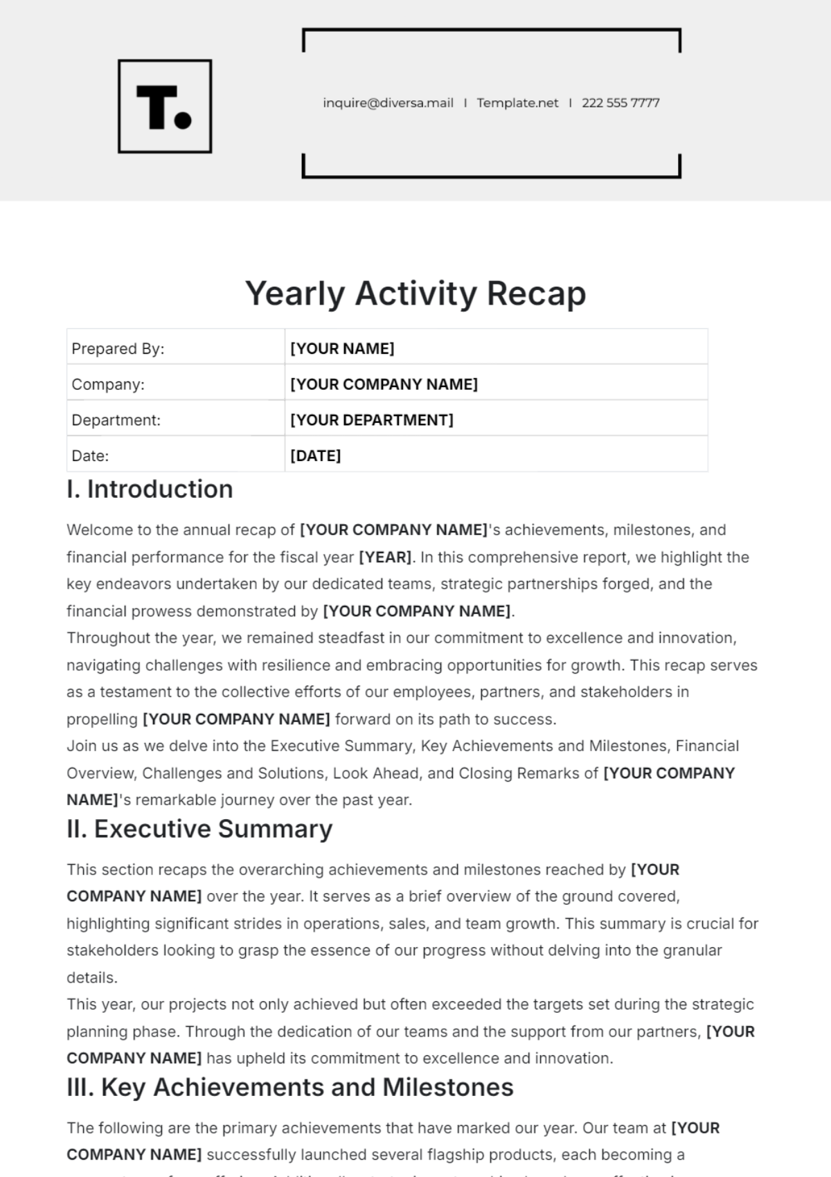 Yearly Activity Recap Template - Edit Online & Download