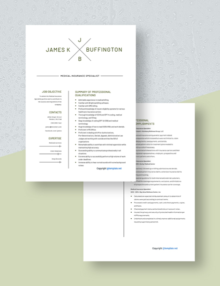 Medical Insurance Specialist Resume Download