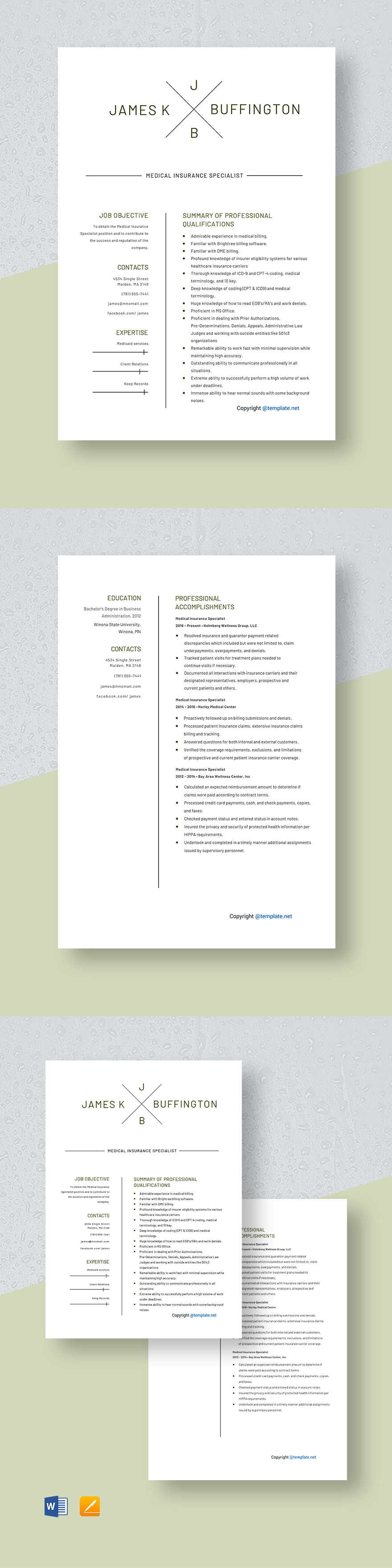 Medical Billing Specialist Resume Template - Word, Apple Pages ...