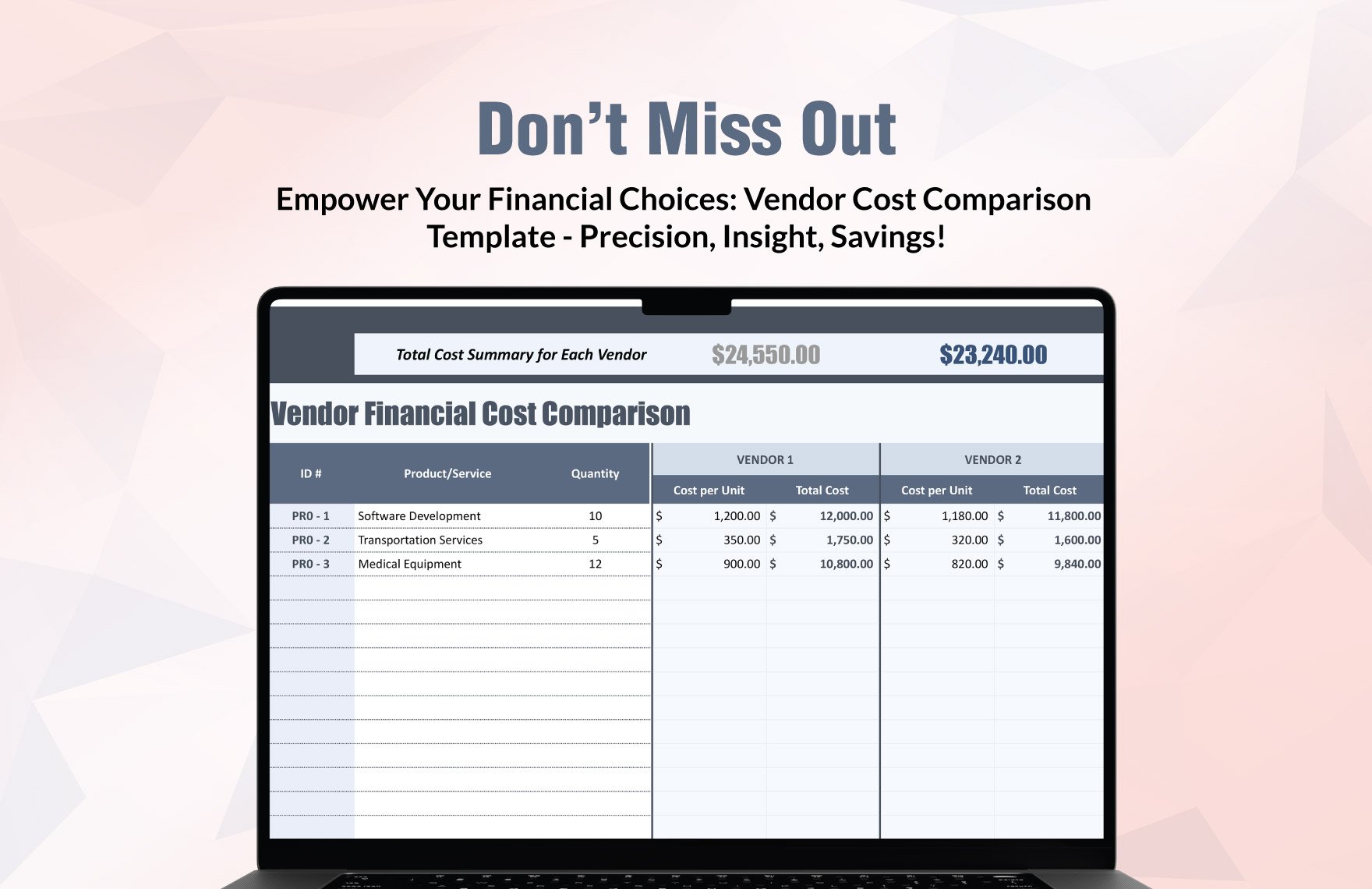 Vendor Financial Cost Comparison Template