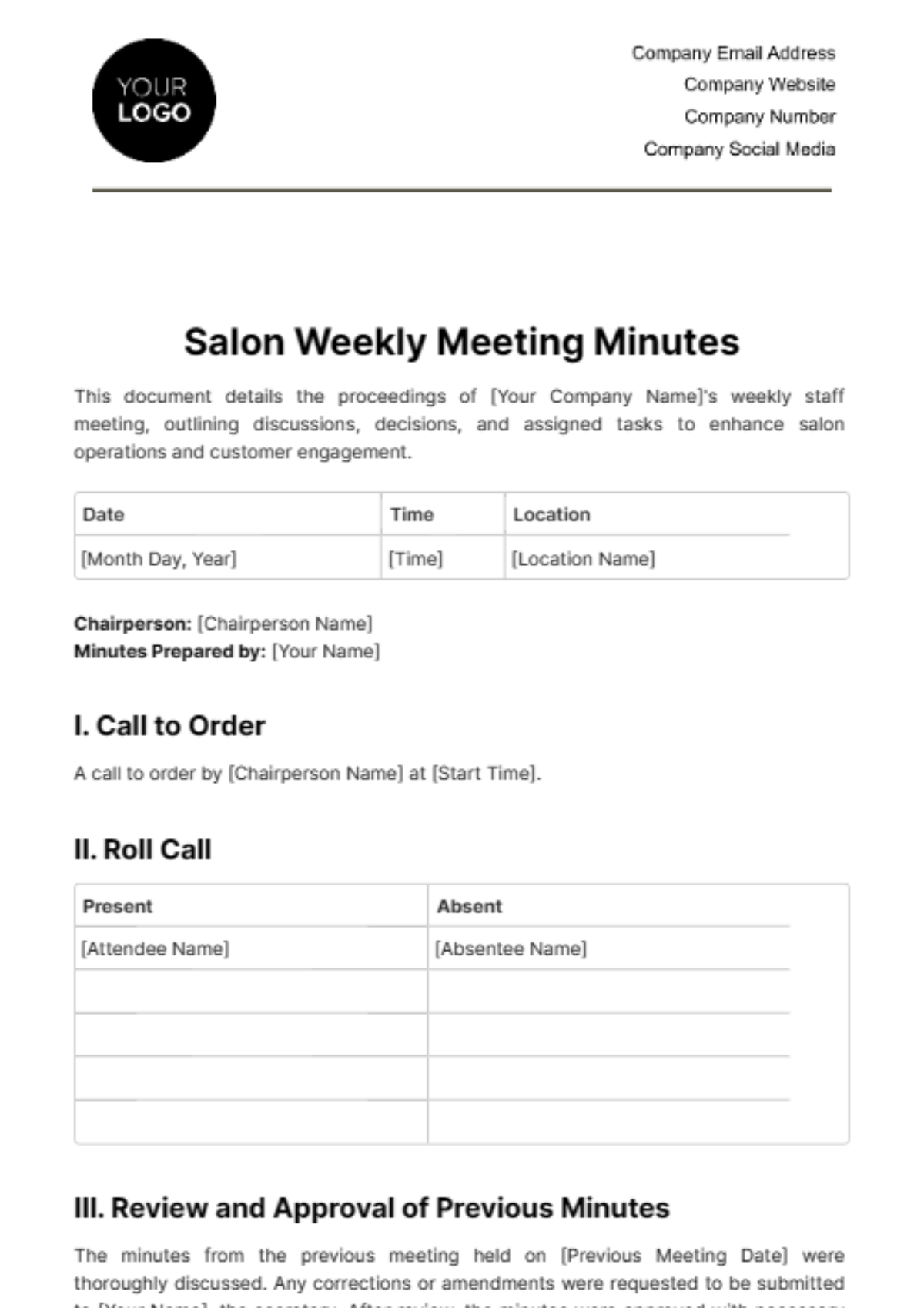 Salon Weekly Meeting Minute Template