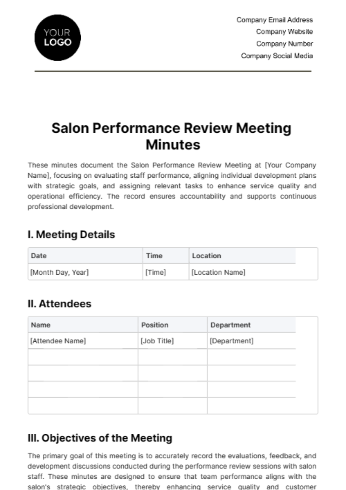 Salon Performance Review Meeting Minute Template