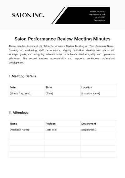 Free Salon Performance Review Meeting Minute Template to Edit Online
