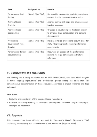 Free Salon Performance Review Meeting Minute Template to Edit Online