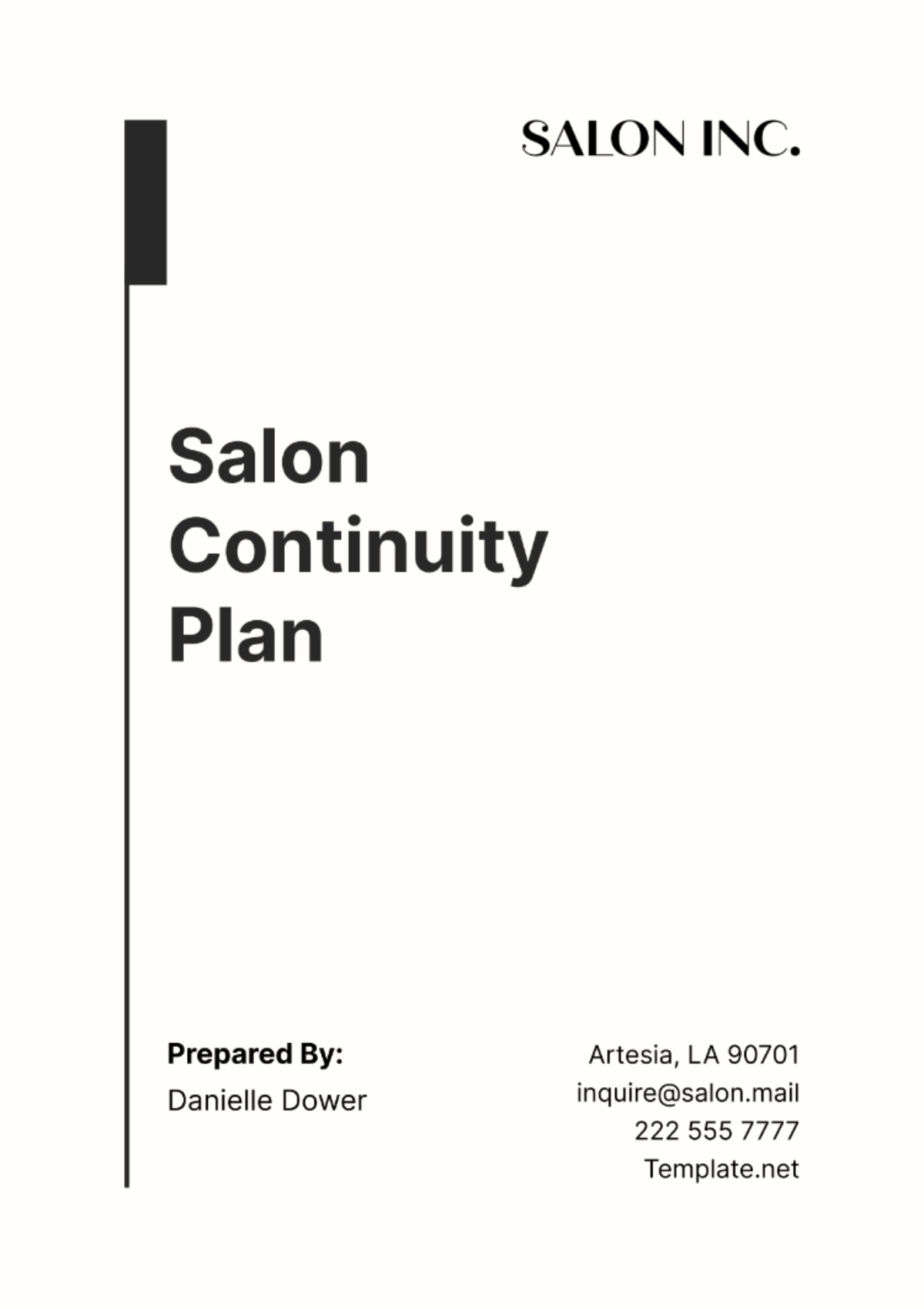Free Salon Continuity Plan Template