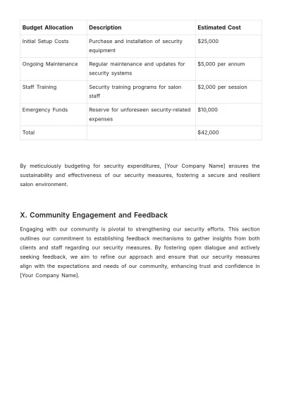 Free Salon Security Plan Template to Edit Online