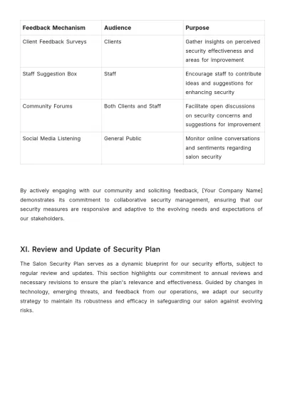 Free Salon Security Plan Template to Edit Online