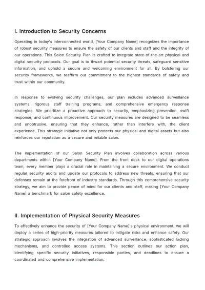 Free Salon Security Plan Template to Edit Online