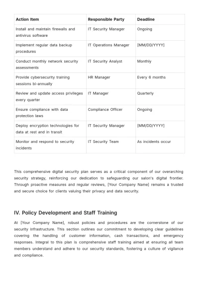 Free Salon Security Plan Template to Edit Online
