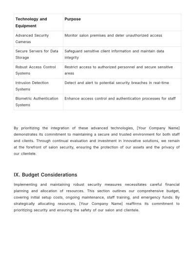 Free Salon Security Plan Template to Edit Online
