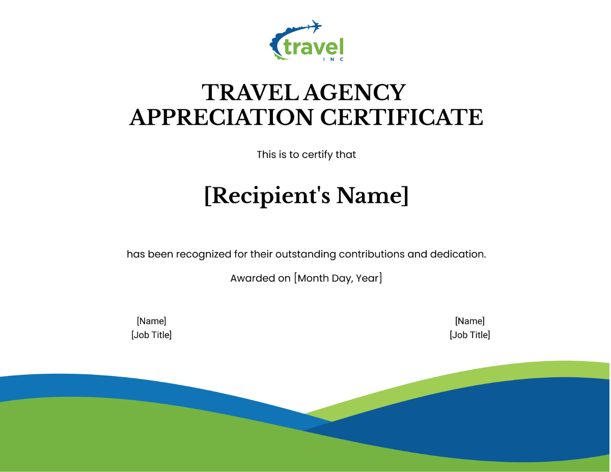 Travel Agency Appreciation Certificate Template