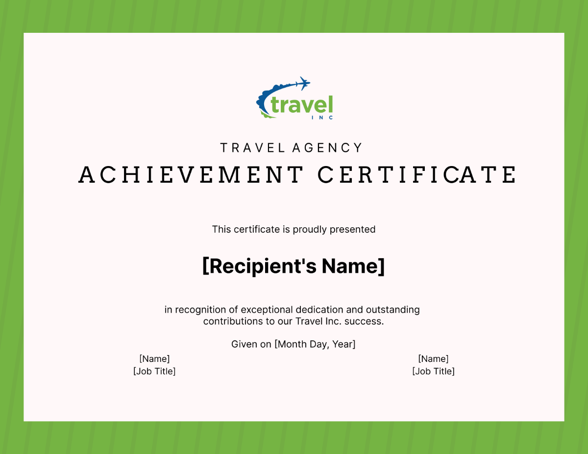 Free Travel Agency Achievement Certificate Template