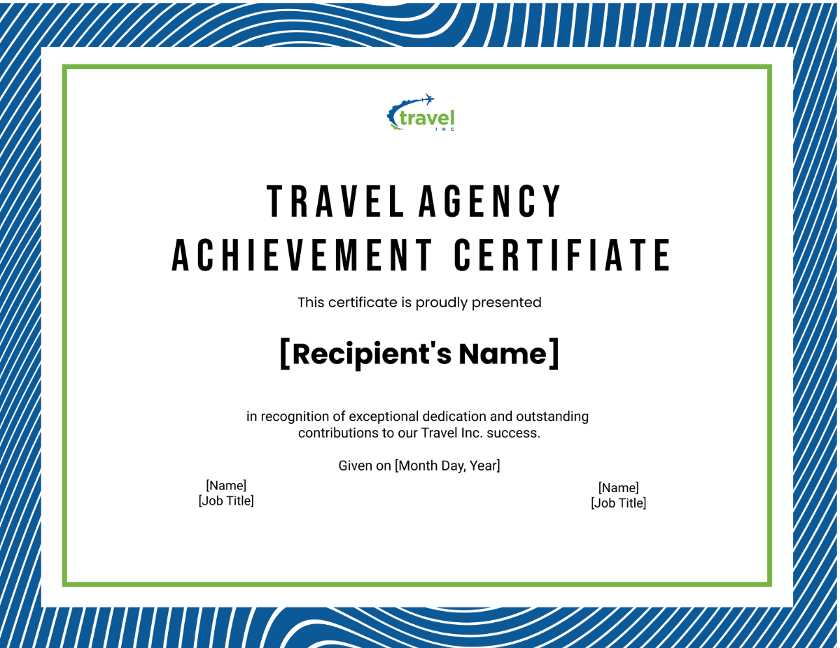 Travel Agency Achievement Certificate Template