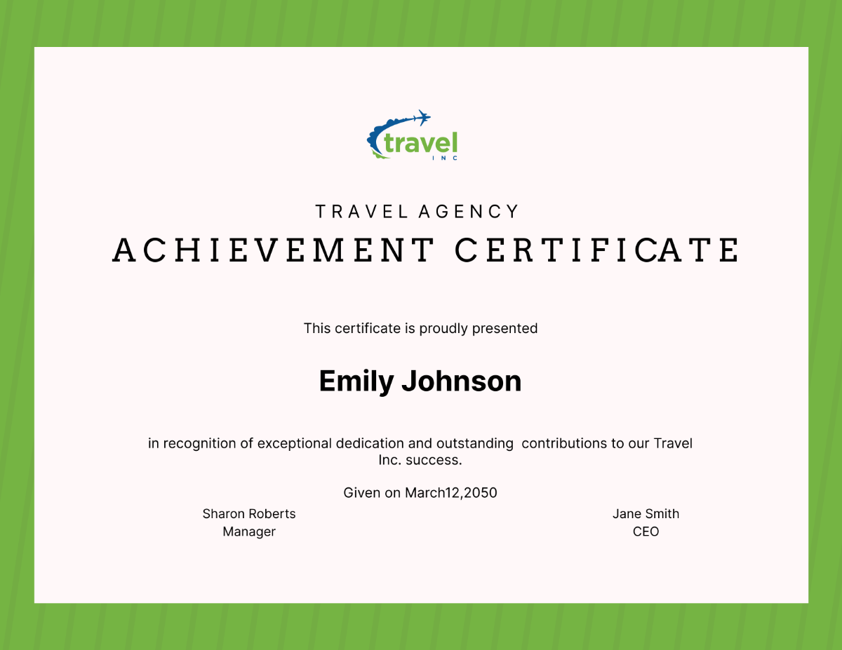 Travel Agency Achievement Certificate