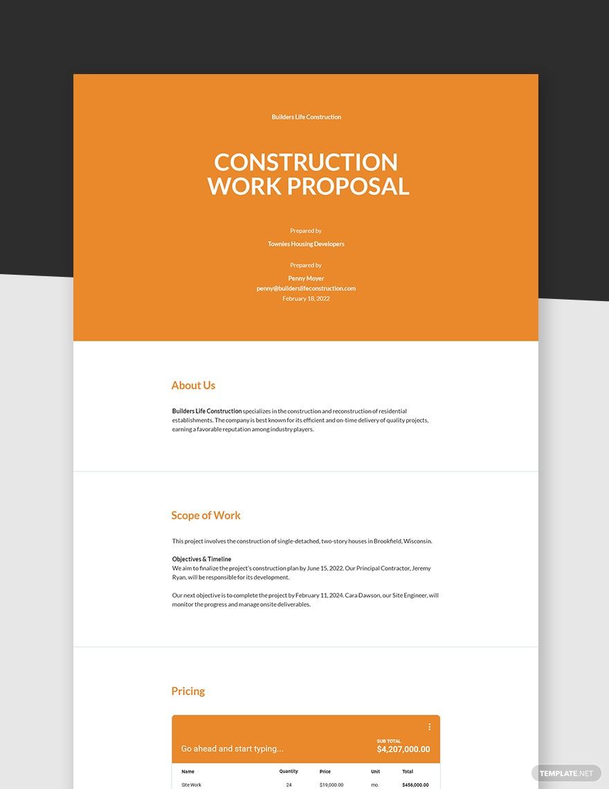 Construction Proposal Template Google Docs