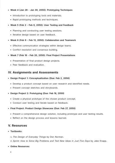 Free Product Design Coursework Template to Edit Online
