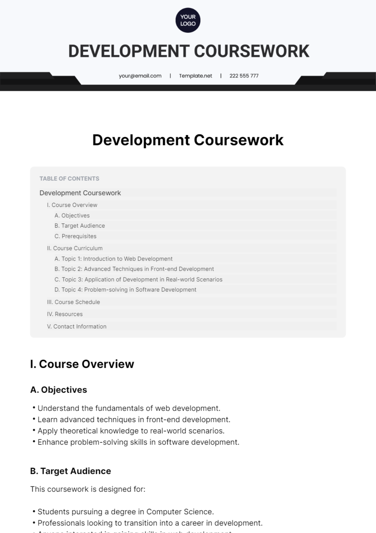 Development Coursework Template - Edit Online & Download