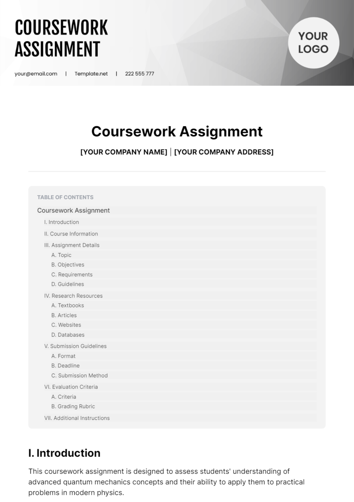 Coursework Assignment Template - Edit Online & Download