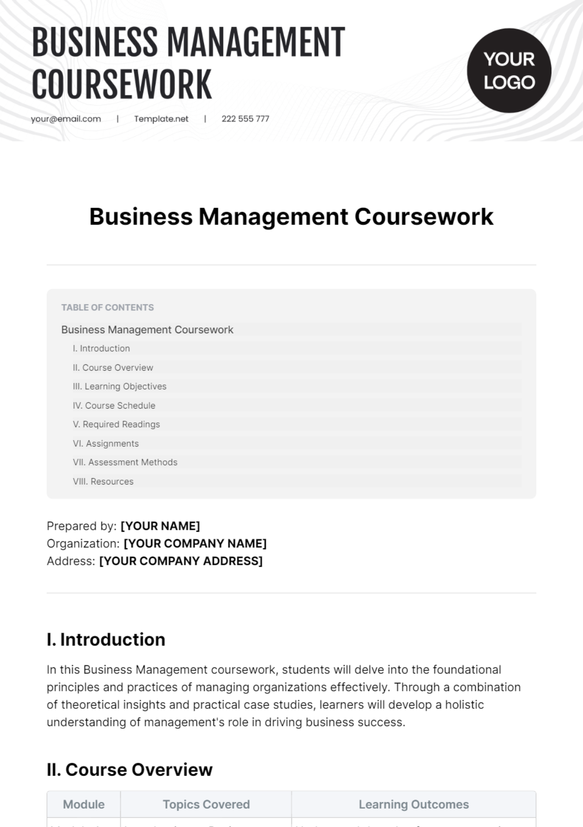Business Management Coursework Template